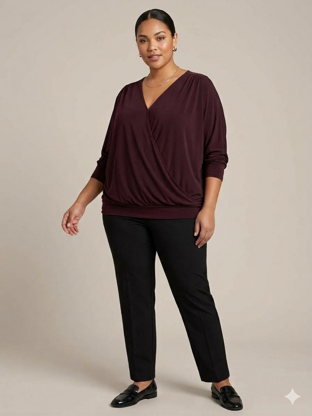 Nine West Dolman Surplice Wrap Blouse Midnight Grape NWT- 3X